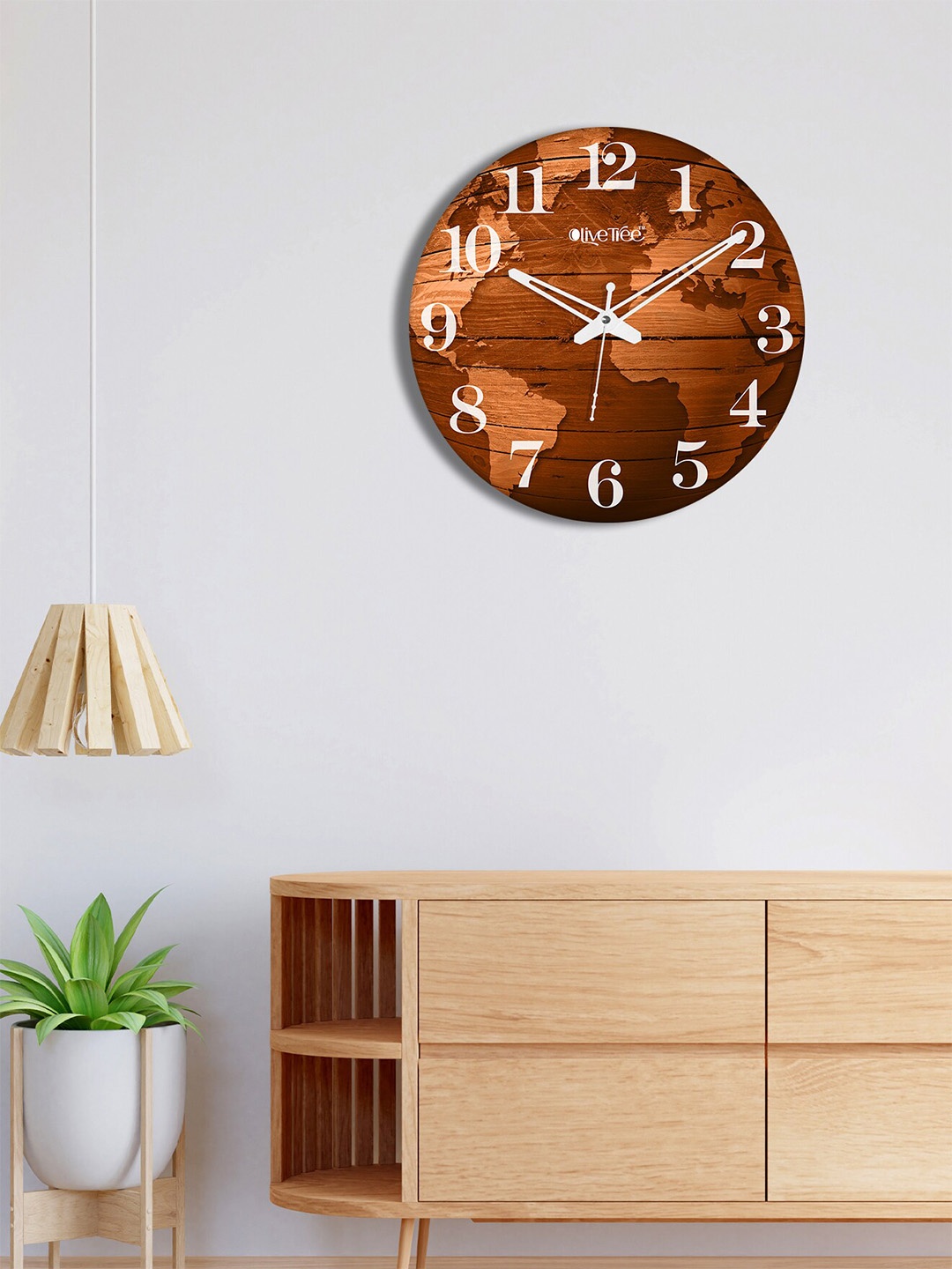 

OLIVE TREE Brown & White Printed Round Shape Contemporary Wall Clock