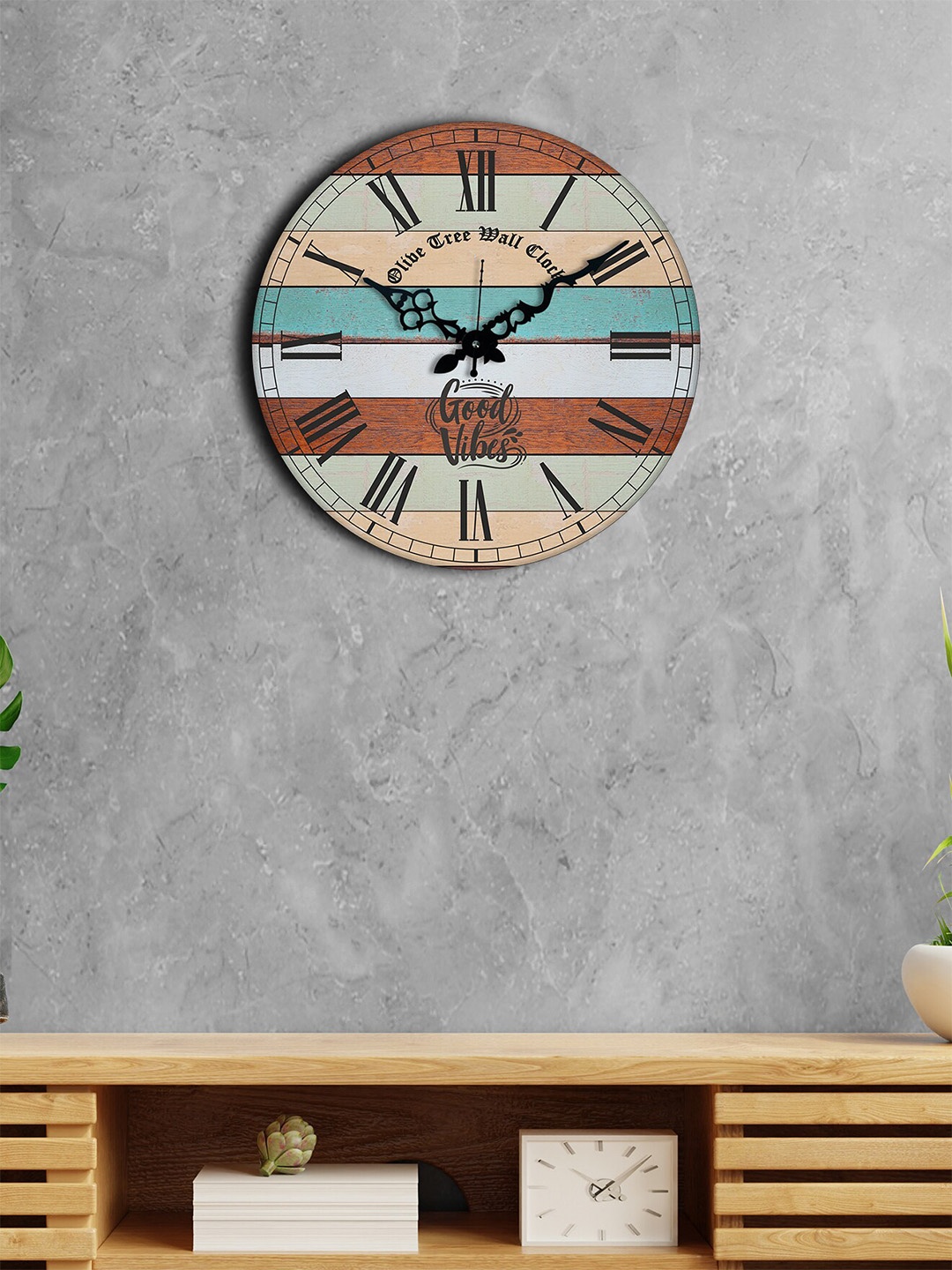 

OLIVE TREE Blue & Brown Printed Round Shape Contemporary Analogue Wall Clock