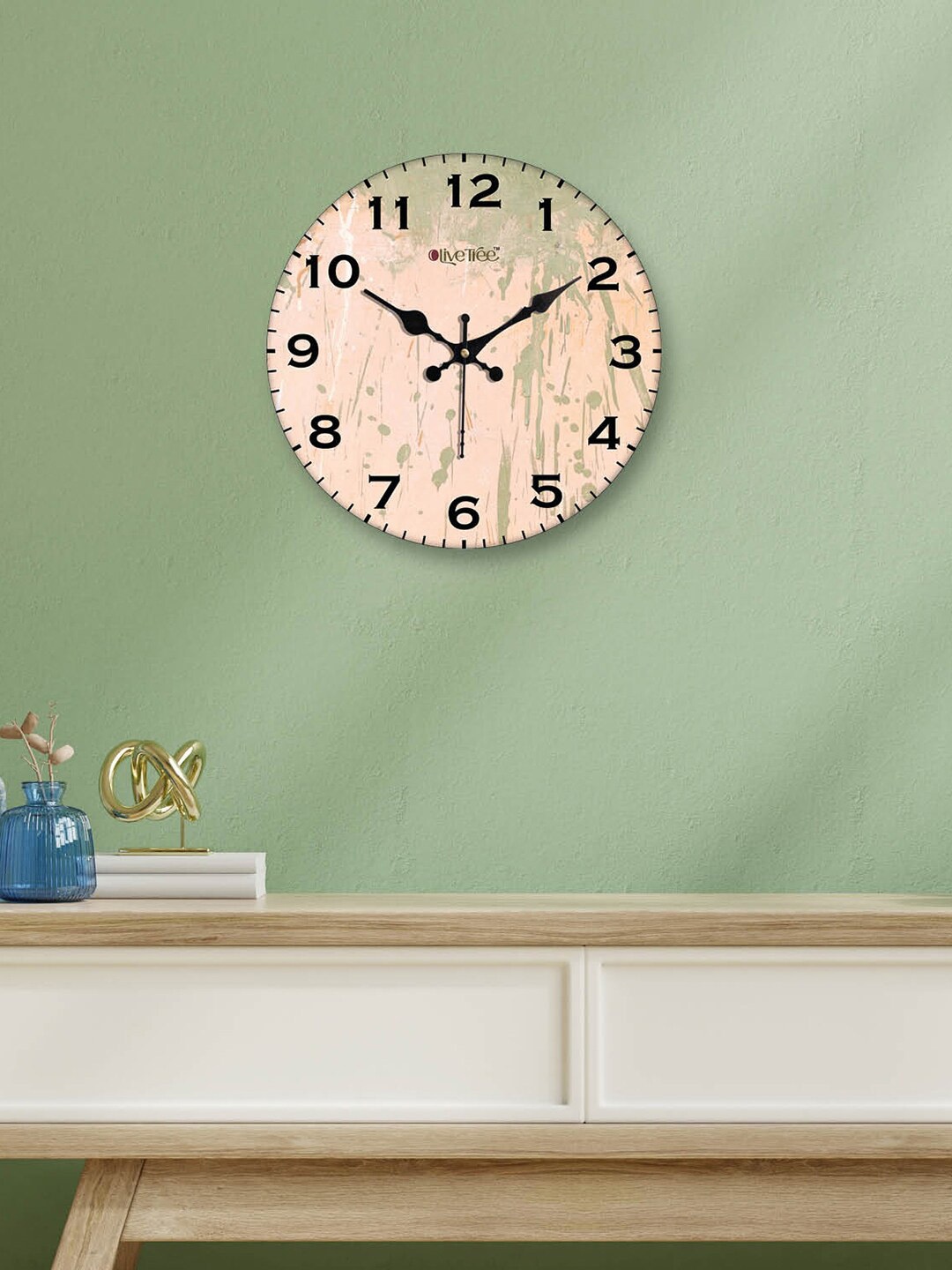 

OLIVE TREE Pink & Green Printed Contemporary Analogue Wooden Round Wall Clock