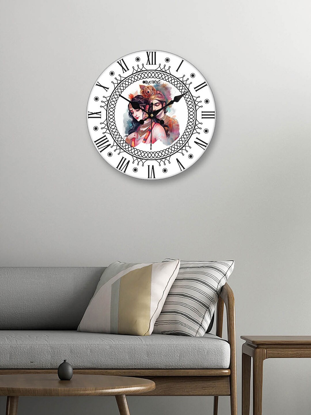 

OLIVE TREE White & Black Printed Traditional Analogue Wooden Round Wall Clock