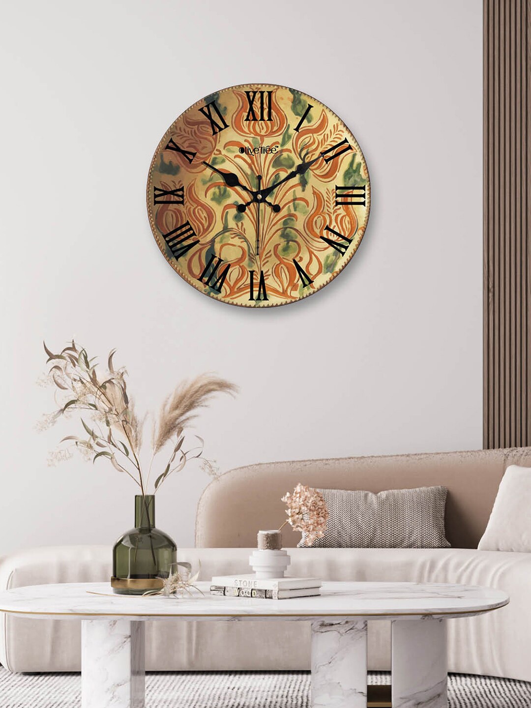 

OLIVE TREE Green & Red Printed Contemporary MDF Wooden Analogue Wall Clock