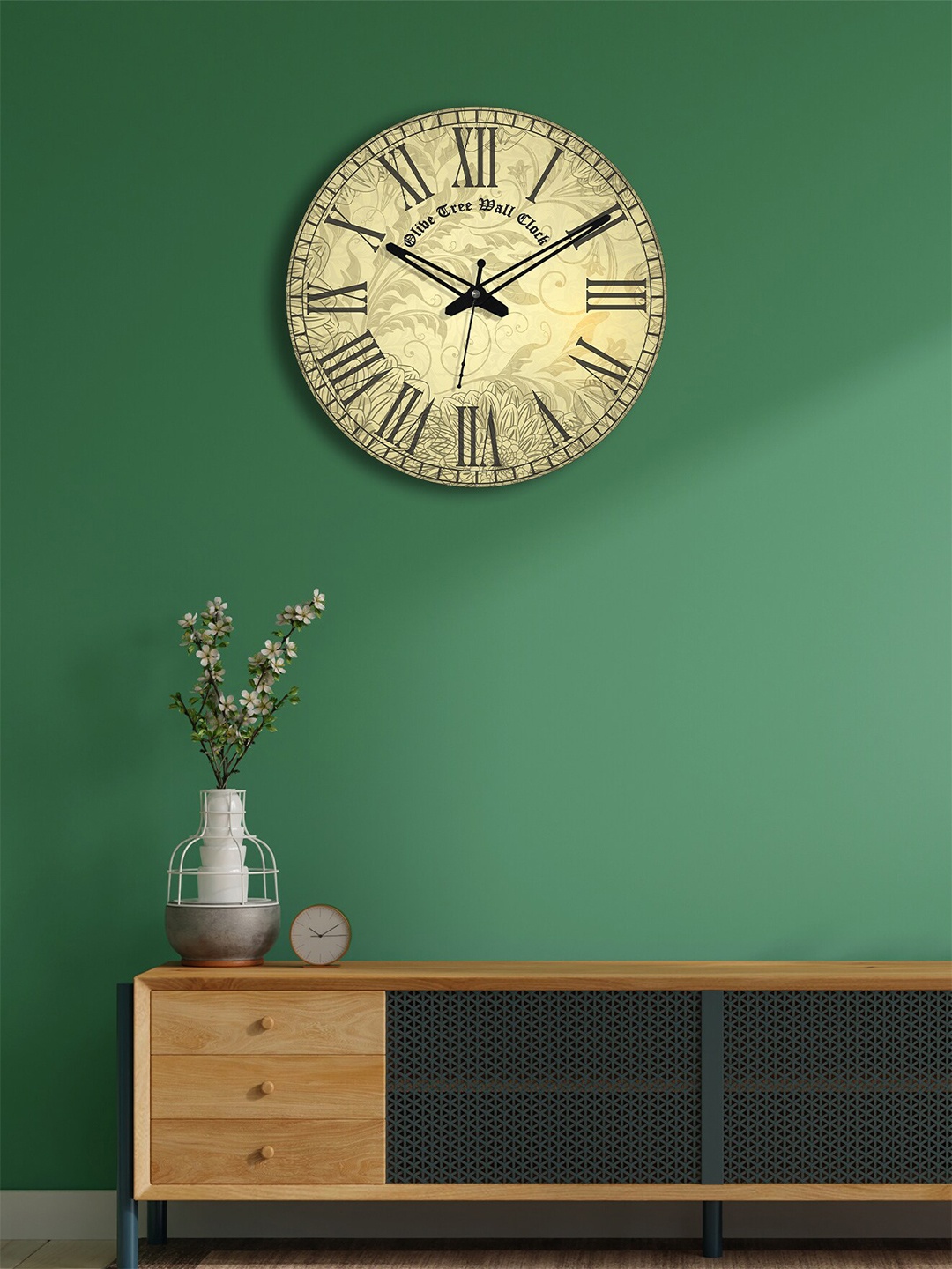 

OLIVE TREE Cream-Coloured & Black Printed Round Shape Vintage Wall Clock