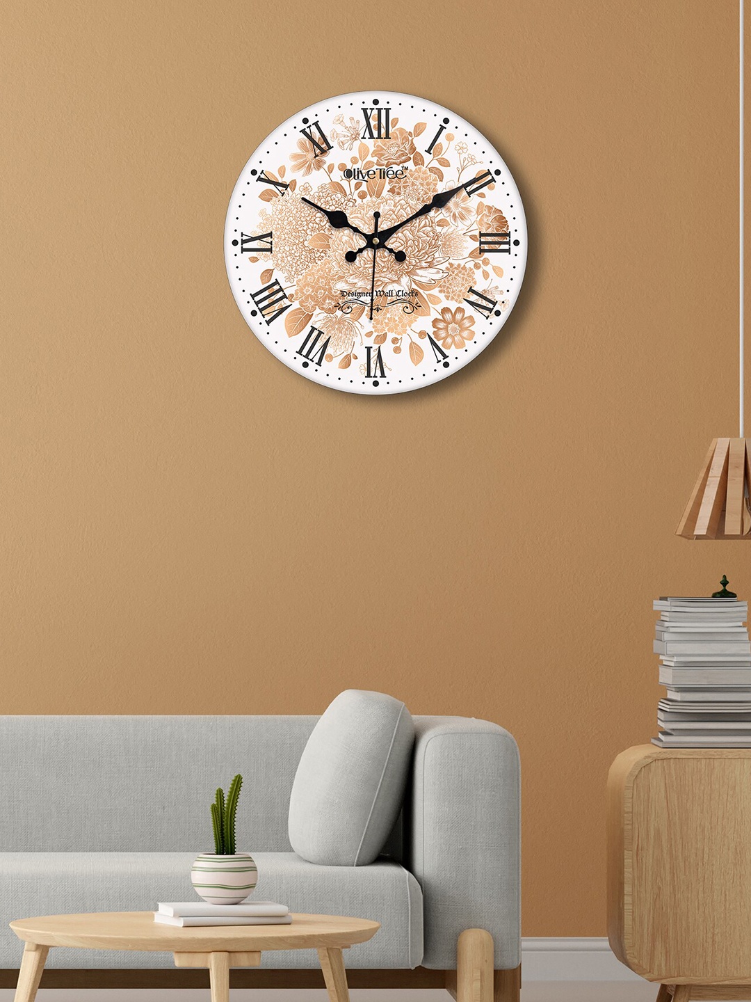 

OLIVE TREE White & Beige Printed Contemporary MDF Wooden Analogue Wall Clock