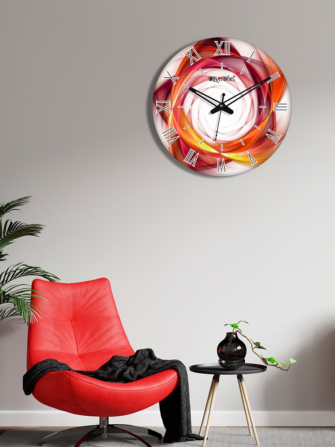 

OLIVE TREE Red & White Printed Contemporary Analogue Wooden Round Wall Clock