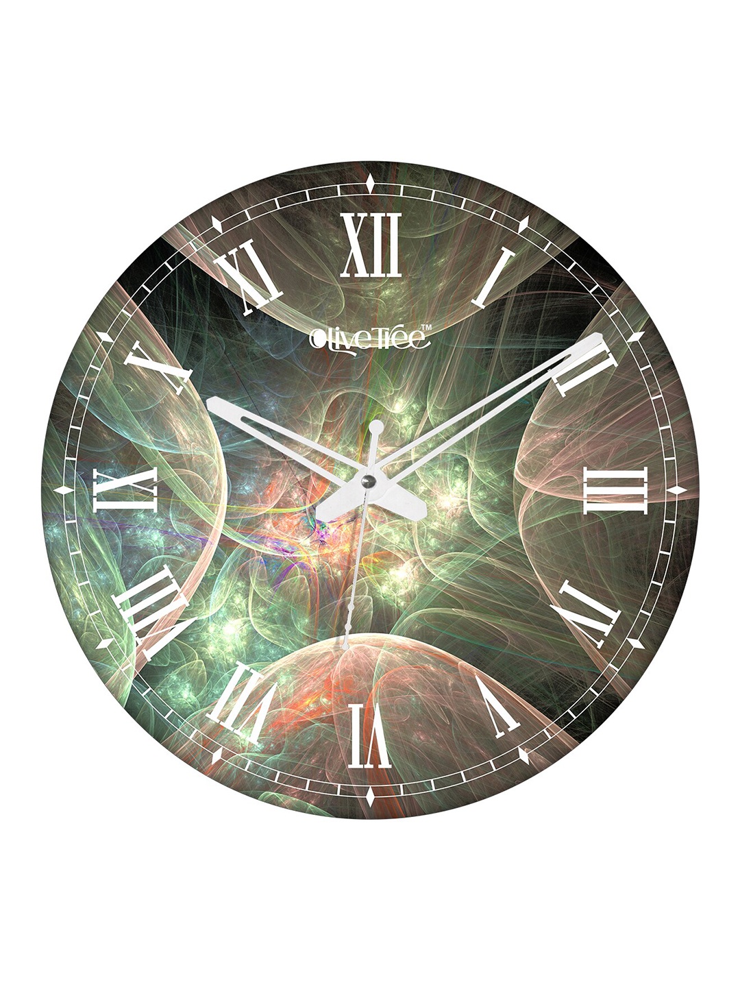 

OLIVE TREE Green & White Printed Contemporary Analogue Wooden Round Wall Clock