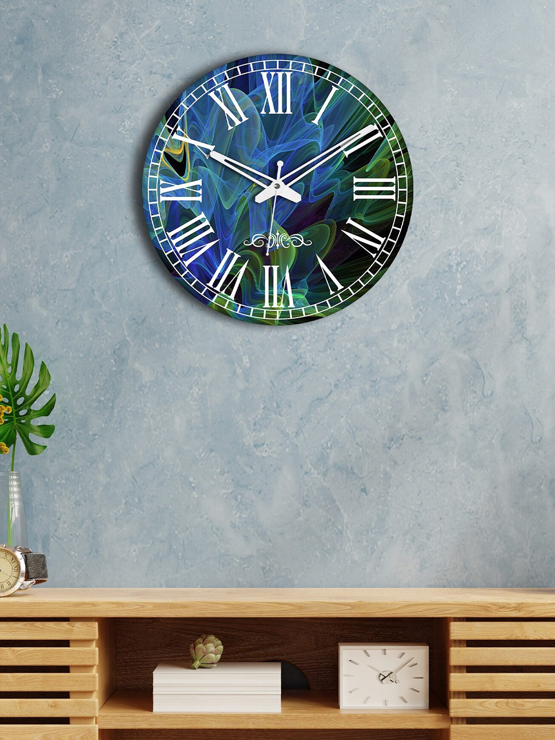 

OLIVE TREE Green & Blue Printed Contemporary Wall Clock