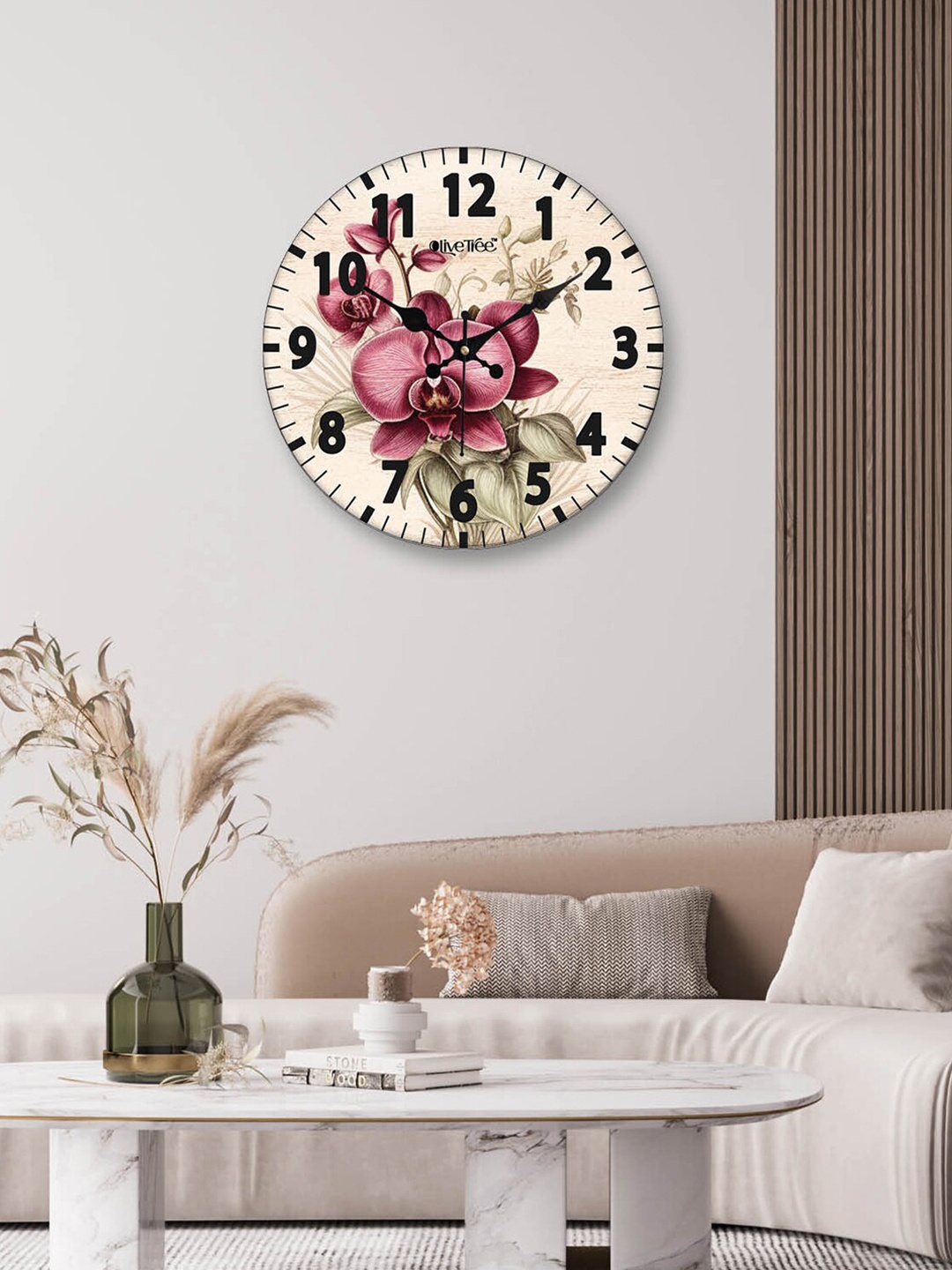 

OLIVE TREE White & Pink Printed Contemporary MDF Wooden Analogue Wall Clock