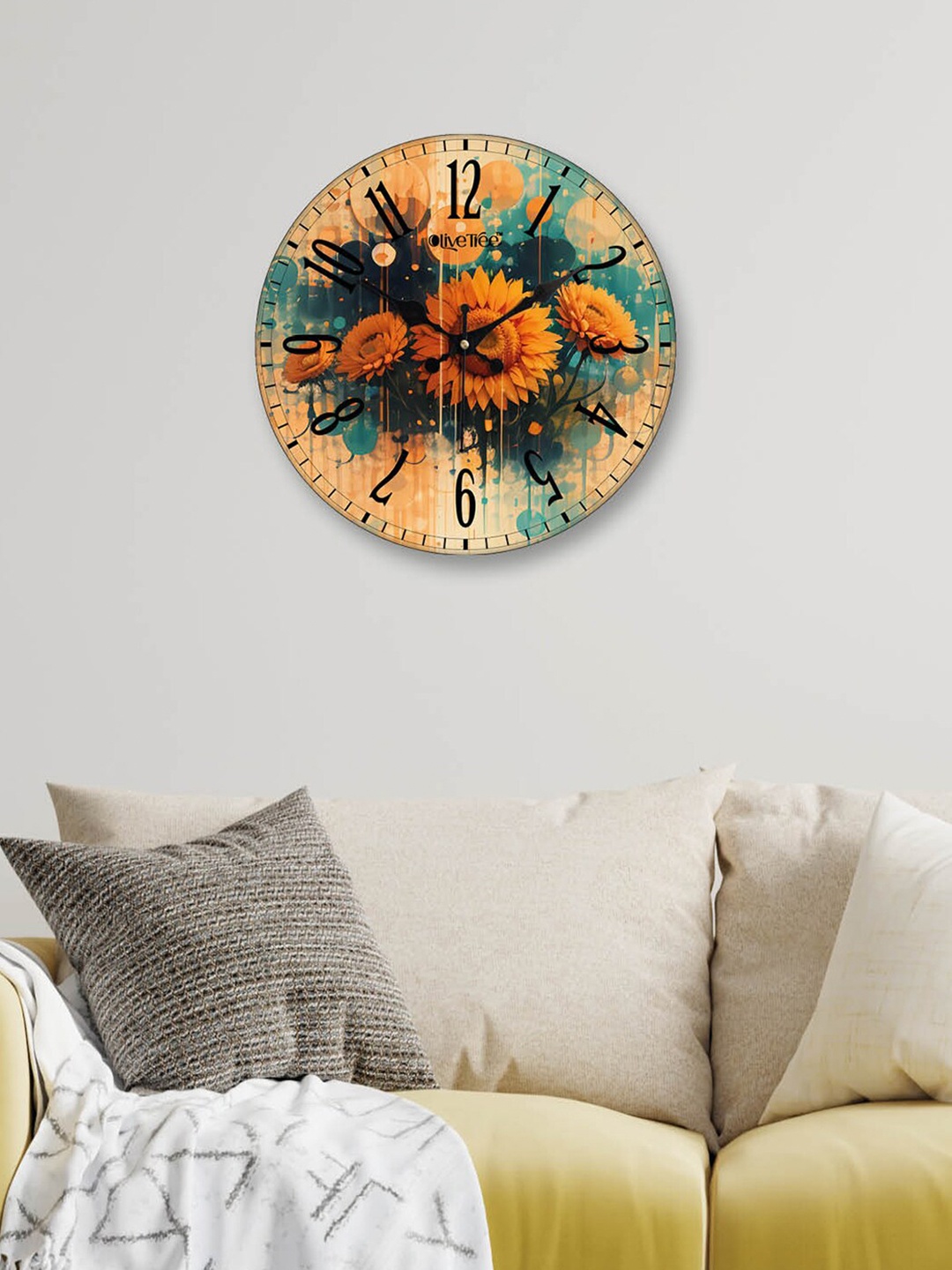 

OLIVE TREE Green & Orange Printed Round Contemporary Wall Clock