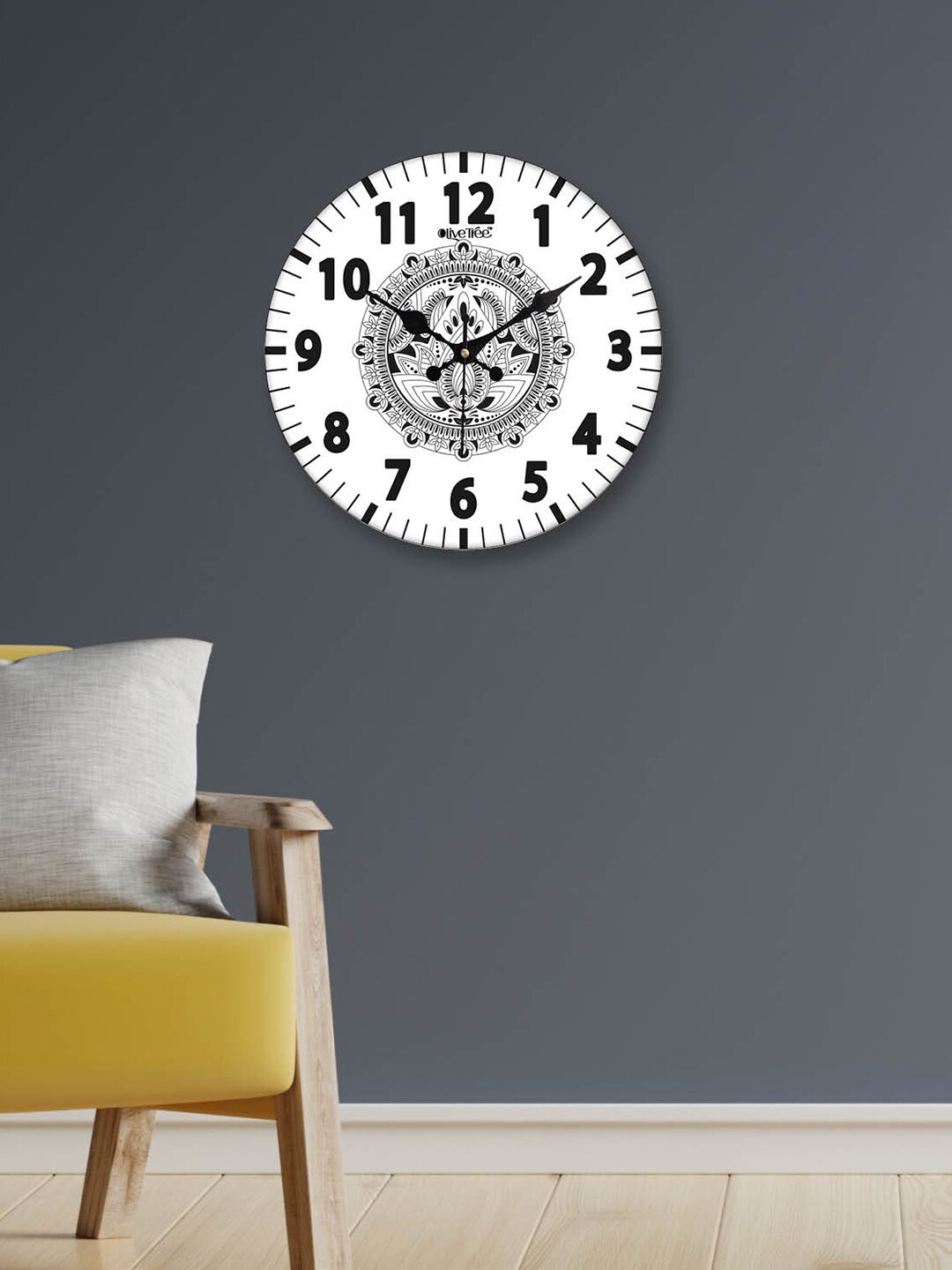 

OLIVE TREE White & Black Printed Round Shape Contemporary Wall Clock