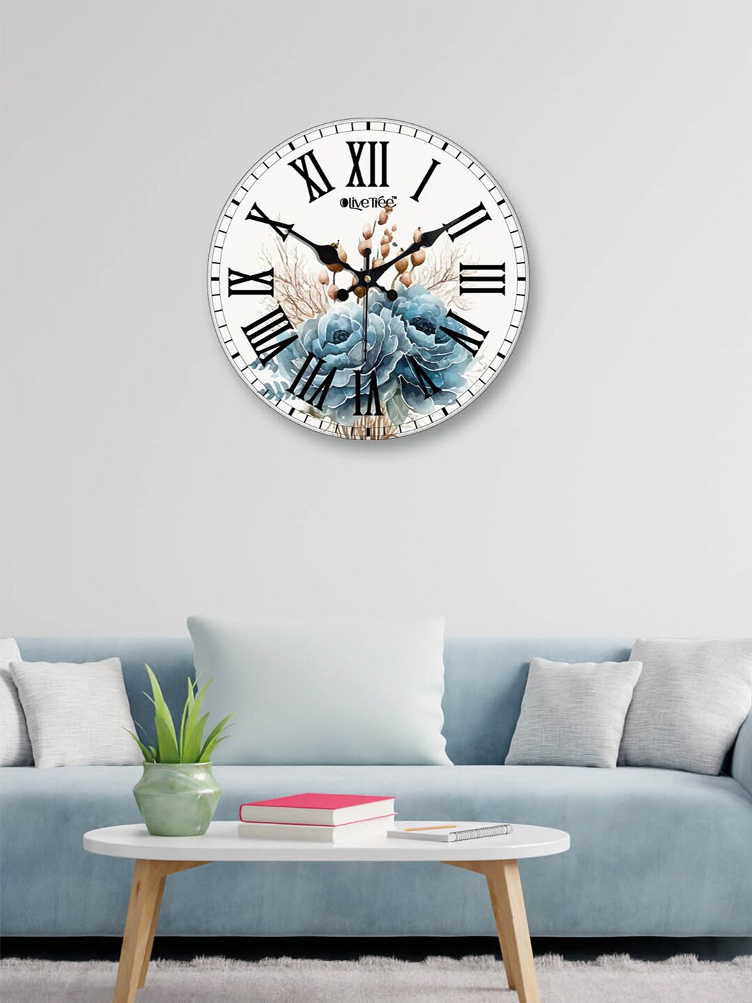 

OLIVE TREE White & Blue Printed Round Shape Contemporary Wall Clock