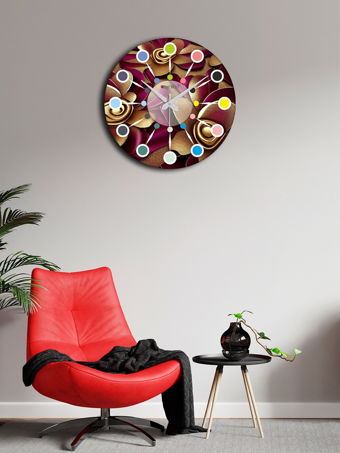 

OLIVE TREE Brown & Pink Printed Round Shape Contemporary Analouge Wall Clock