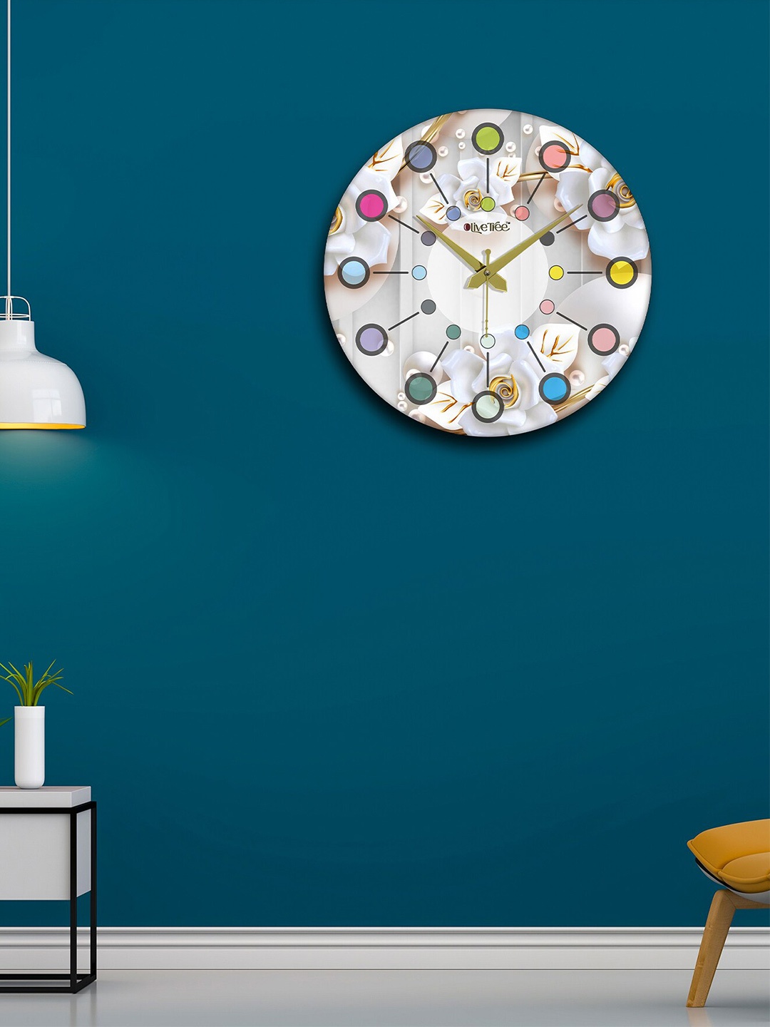 

OLIVE TREE White & Blue Printed Round Contemporary Wall Clock