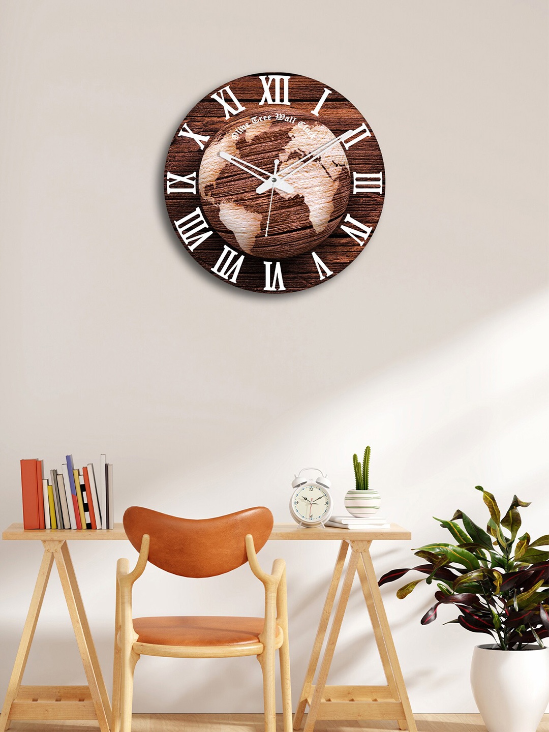 

OLIVE TREE Brown & White Printed Contemporary Analogue Wooden Round Wall Clock