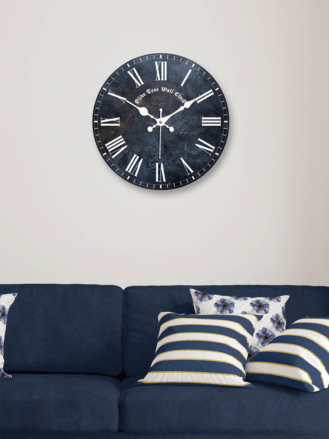 

OLIVE TREE Blue & White Printed Contemporary MDF Wooden Analogue Wall Clock