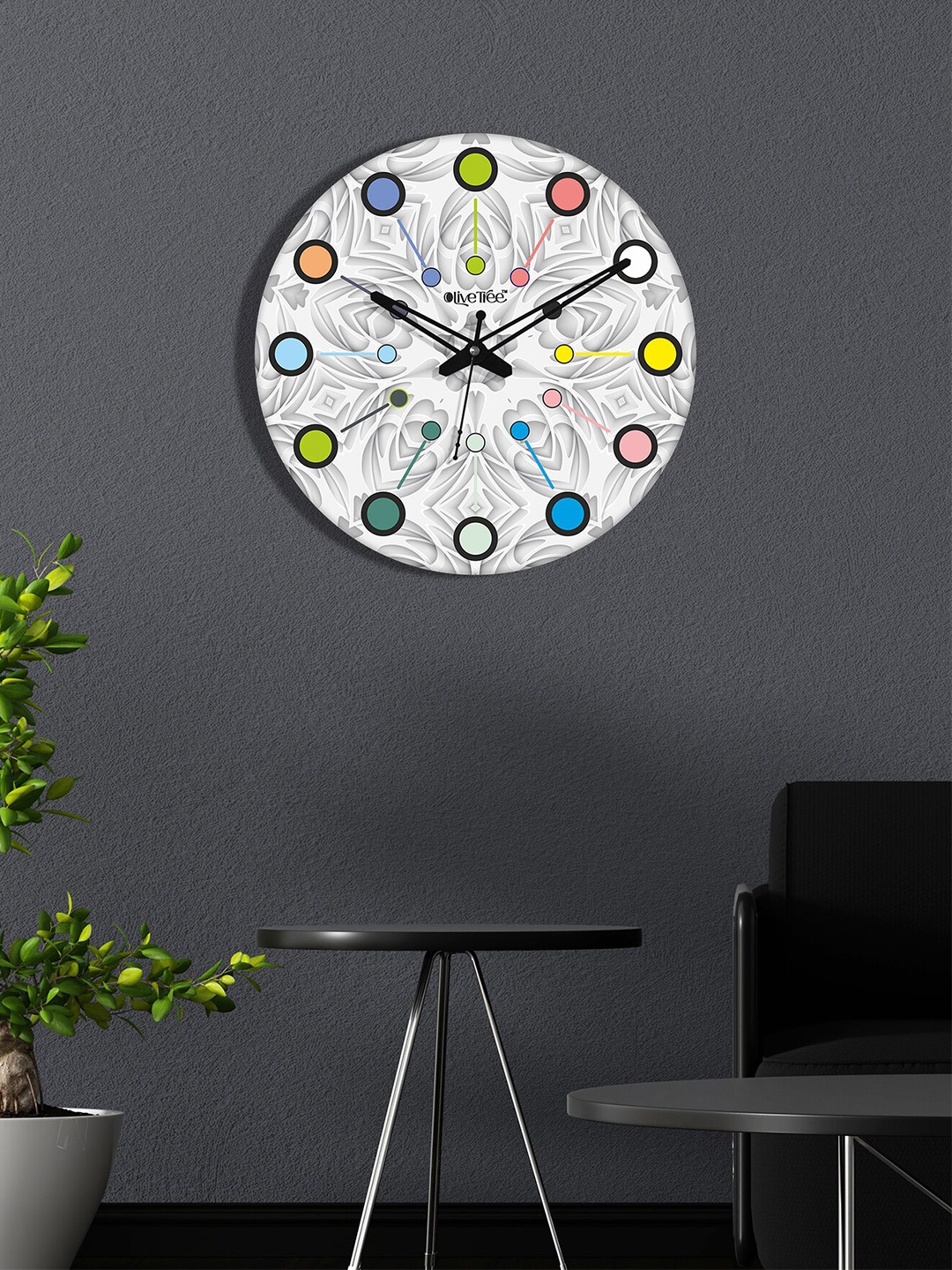 

OLIVE TREE White & Grey Printed Contemporary MDF Wooden Analogue Wall Clock