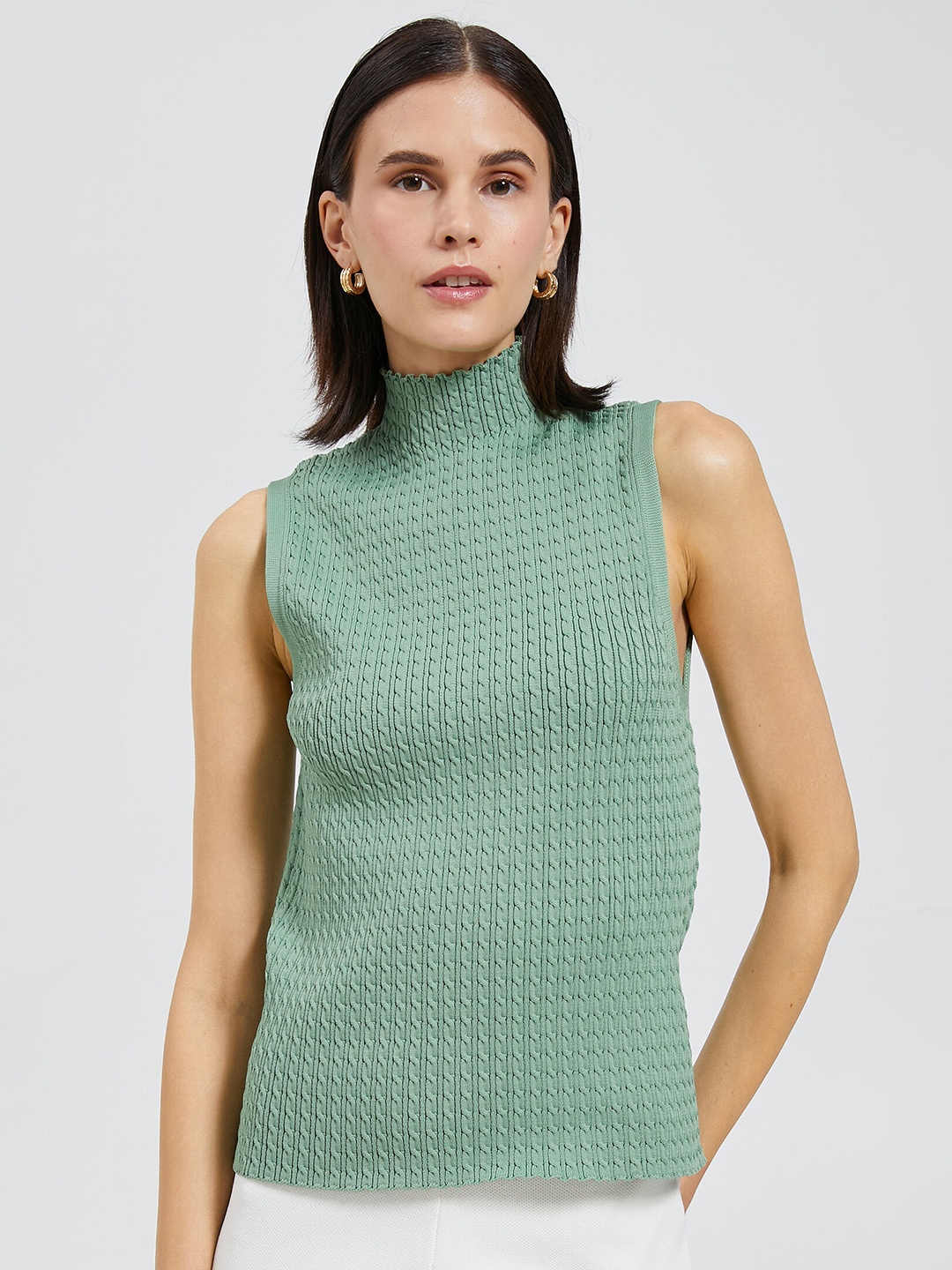 

Koton Self Design Turtle Neck Top, Green