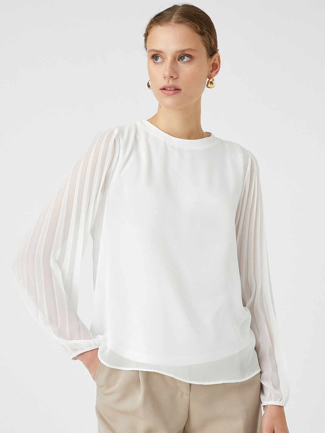 

Koton Boat Neck Puff Sleeve Top, White