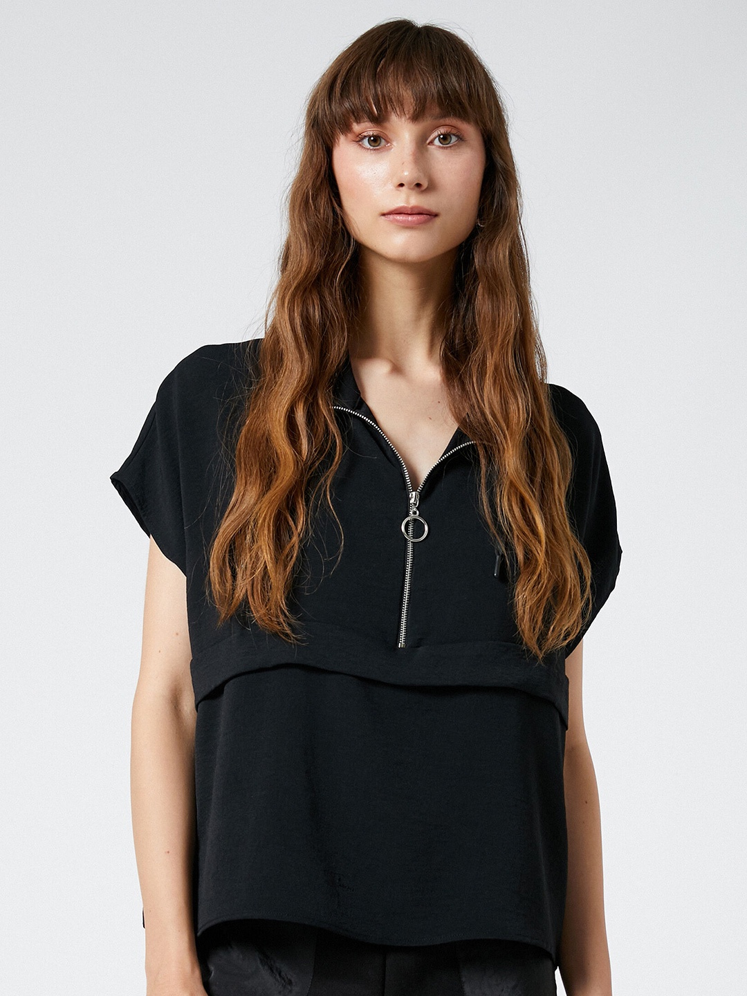

Koton V-Neck Extended Sleeves Top, Black