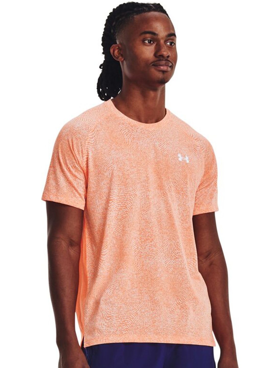 

UNDER ARMOUR Streaker Micro Mesh Abstract Printed Short Sleeves Slim-Fit T-Shirt, Orange