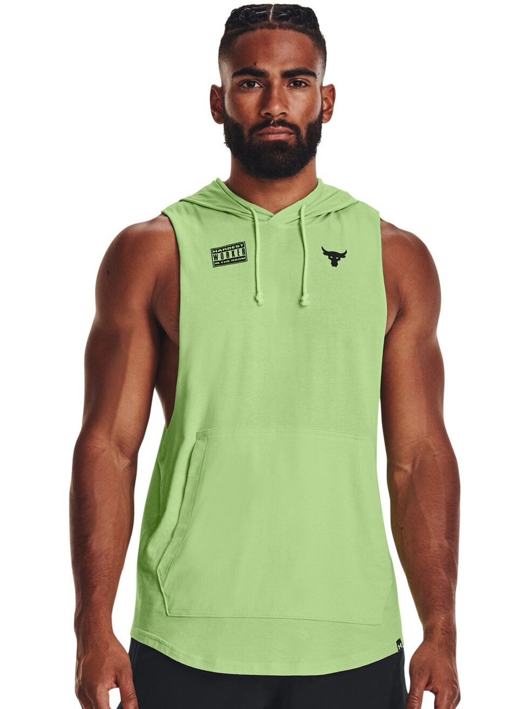 

UNDER ARMOUR Project Rock Show Your Work Sleeveless Cotton T-Shirt, Green