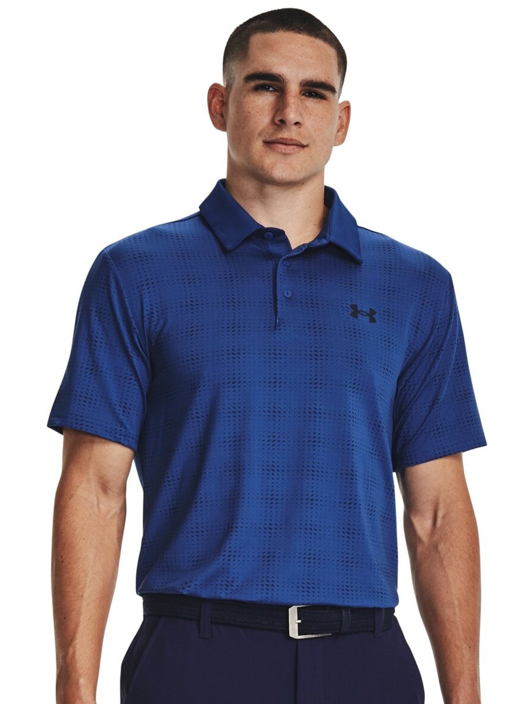 

UNDER ARMOUR Abstract Printed Playoff 3.0 Printed Polo Collar Relaxed-Fit T-Shirt, Blue