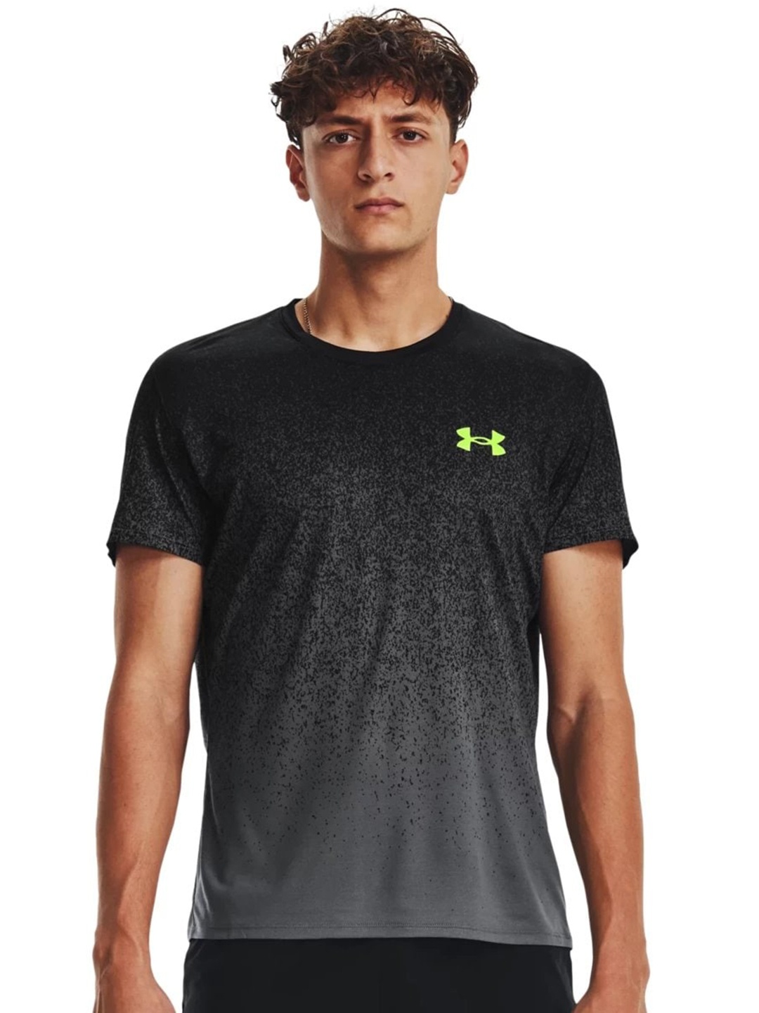 

UNDER ARMOUR Abstract Printed RUSH Cicada Short Sleeves Slim Fit T-Shirt, Black