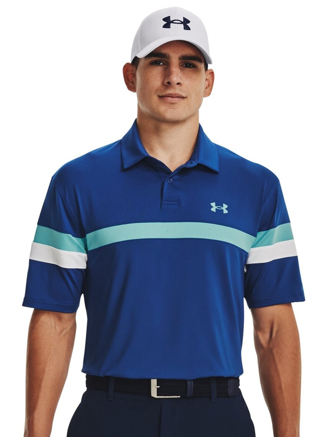 

UNDER ARMOUR Tee To Green Colorblocked Polo T-Shirt, Blue