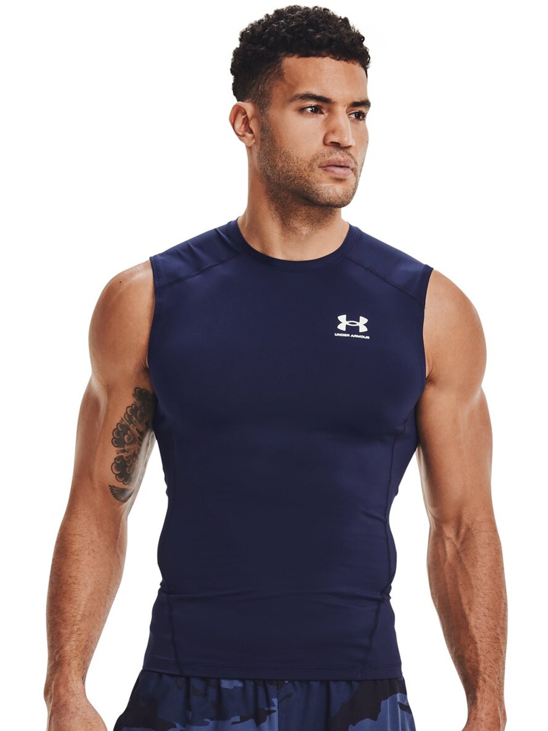 

UNDER ARMOUR HeatGear Armour Brand Logo Printed Sleeveless T-Shirt, Navy blue