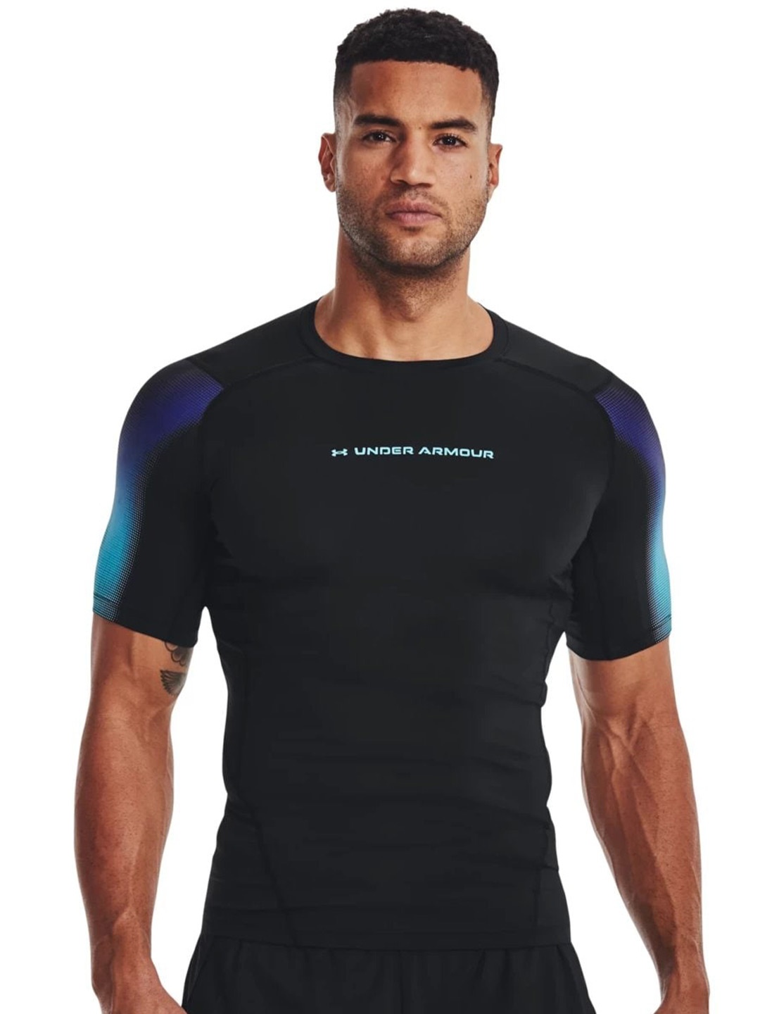 

UNDER ARMOUR Graphic Printed HeatGear Compression Fit Short Sleeves Tshirts, Black