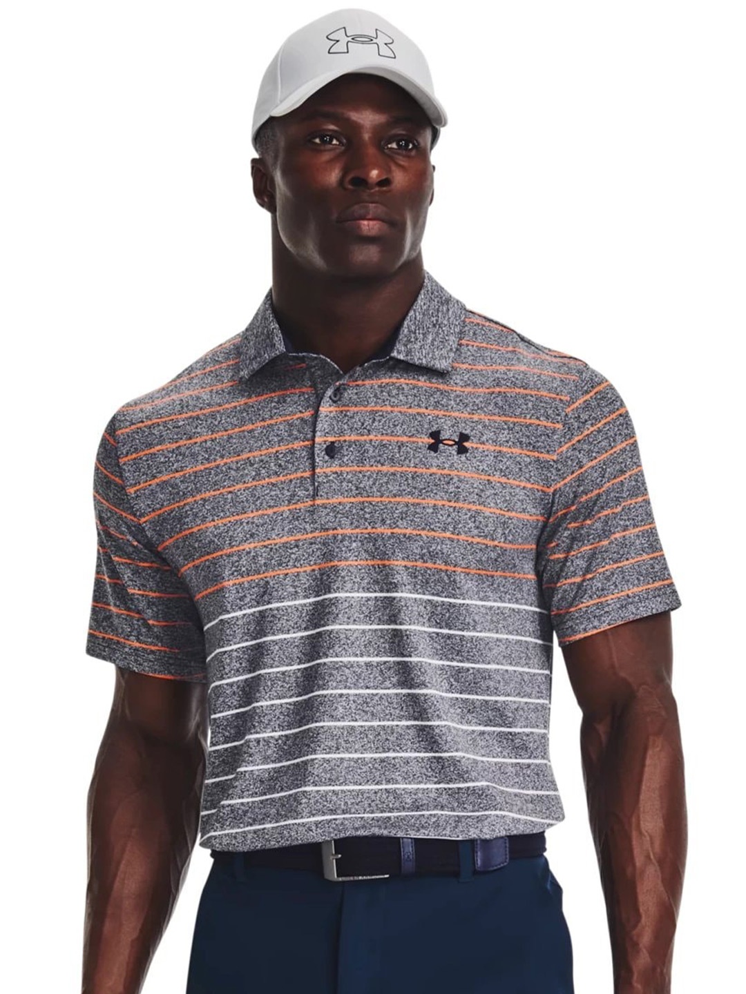 

UNDER ARMOUR Playoff Striped Polo Collar Tshirt, Grey