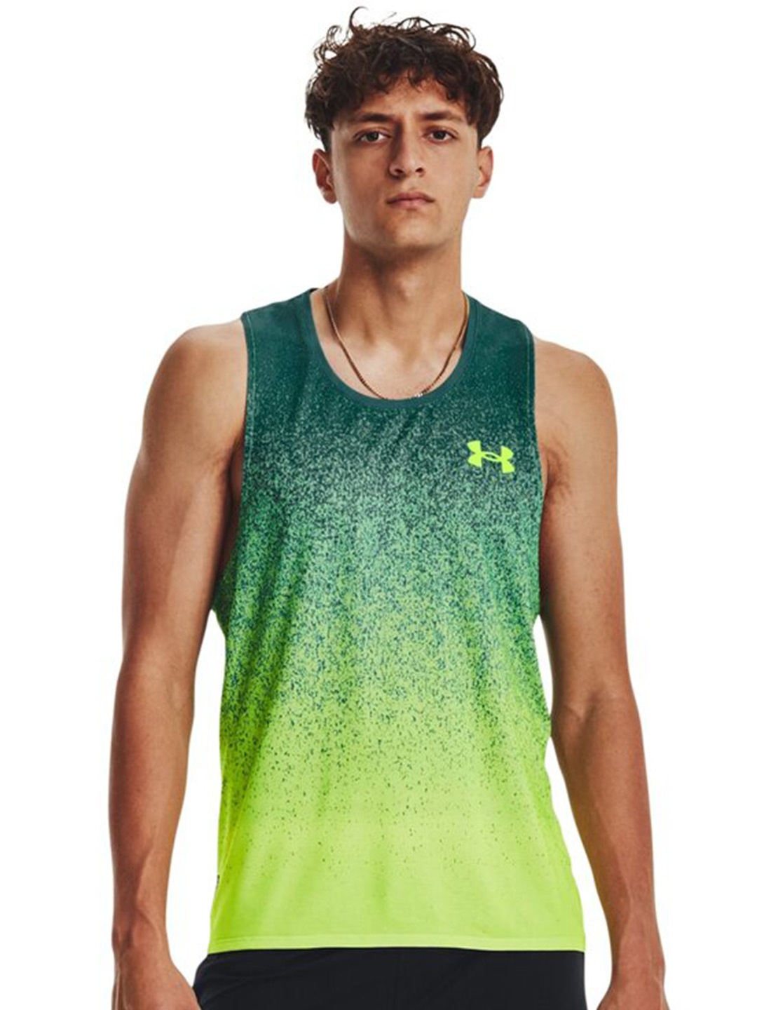 

UNDER ARMOUR Abstract Printed RUSH Cicada Singlet T-Shirt, Green