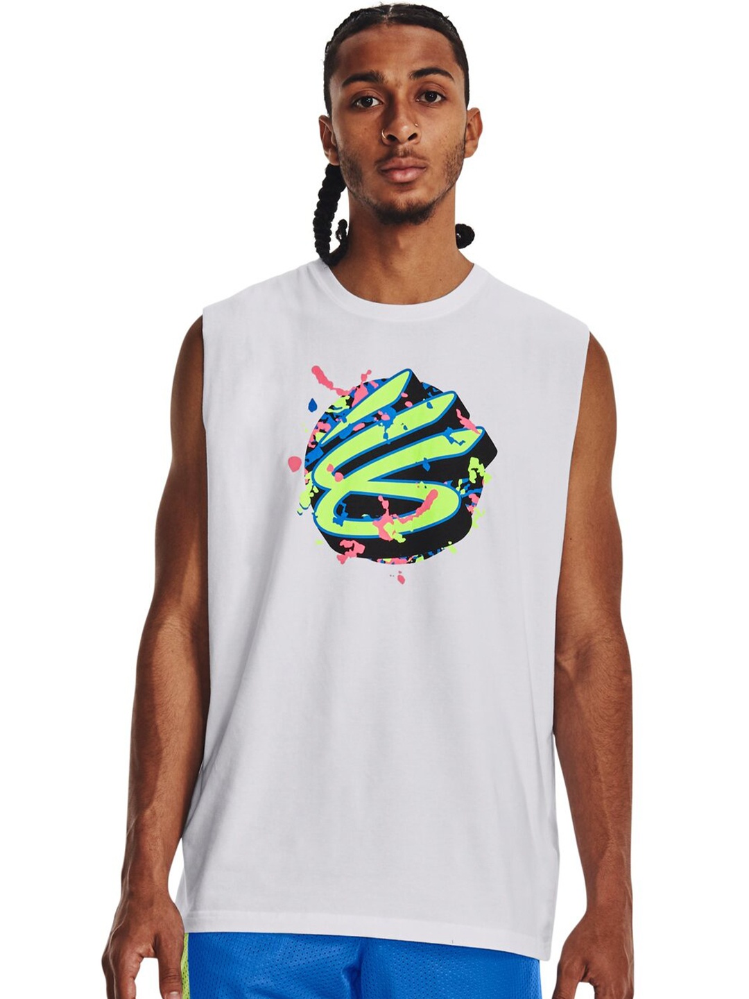 

UNDER ARMOUR Printed Relaxed-Fit Curry Sleeveless T-Shirt, White