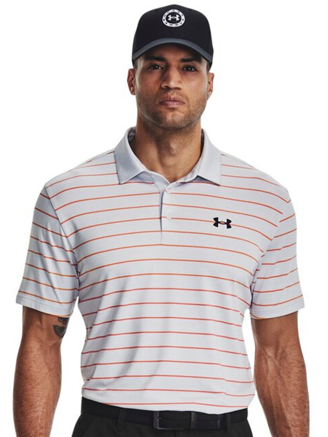 

UNDER ARMOUR Playoff 3.0 Striped Relaxed-Fit Short Sleeves Polo Collar T-Shirt, Grey