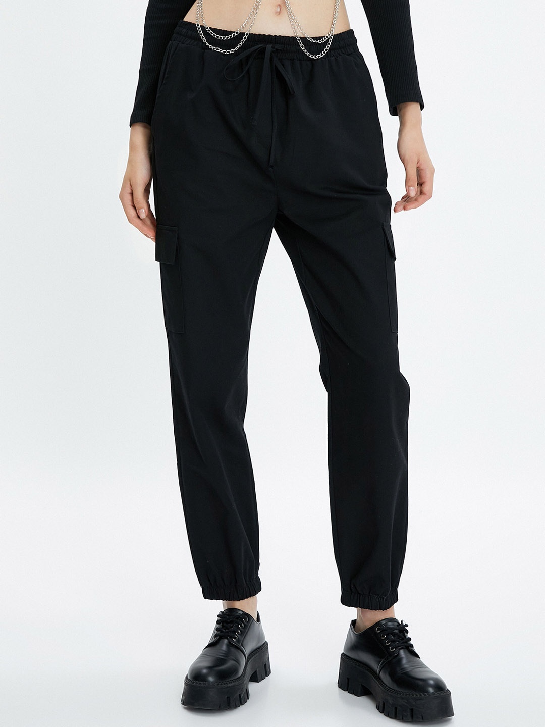 

Koton Women Mid-Rise Pure Cotton Joggers, Black