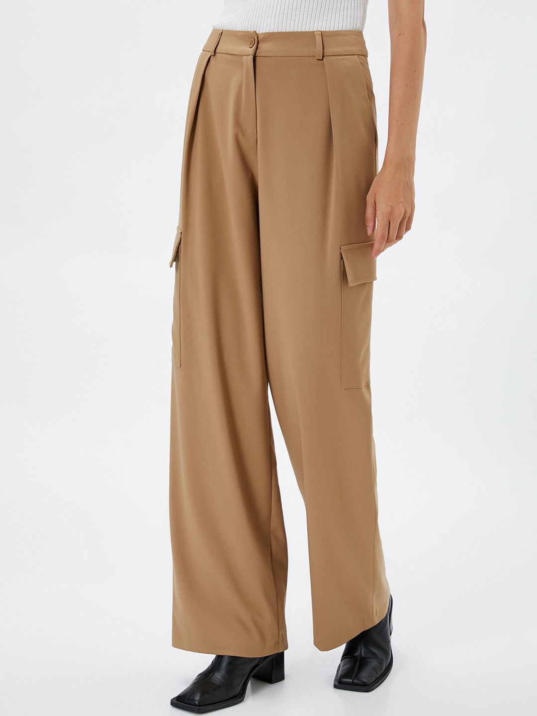 

Koton Women Regular Fit Parallel Trousers, Khaki