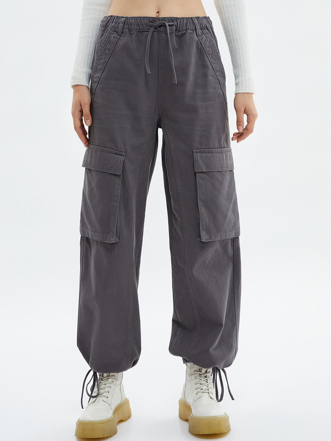 

Koton Women Mid Rise Pure Cotton Joggers, Grey
