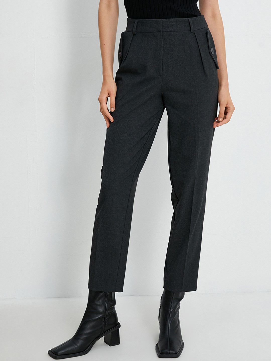 

Koton Women Cropped Formal Trousers, Charcoal
