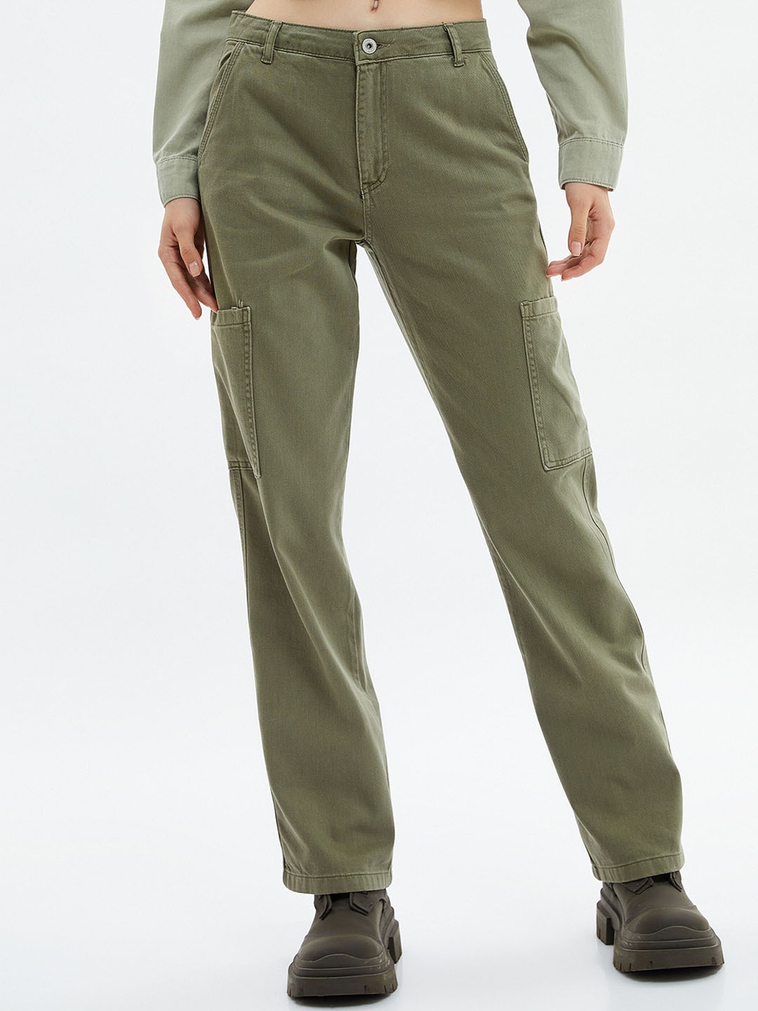 

Koton Women Pure Cotton Cargo Trousers, Green