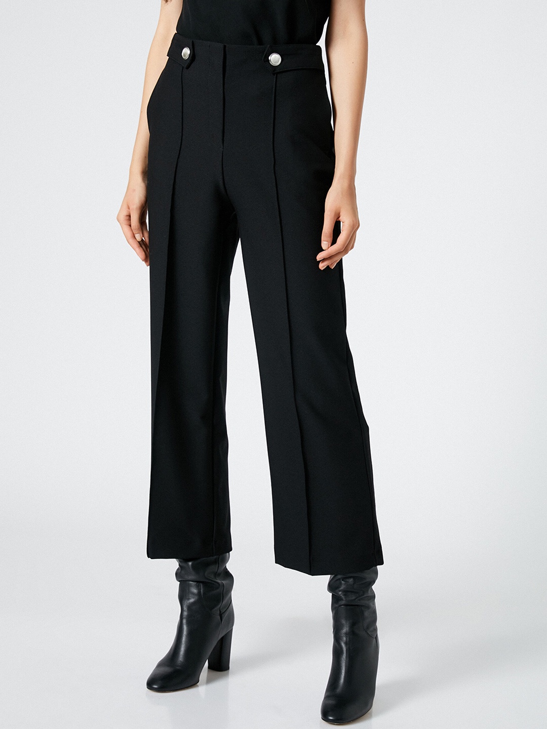 

Koton Women Mid Rise Plain Parallel Trousers, Black