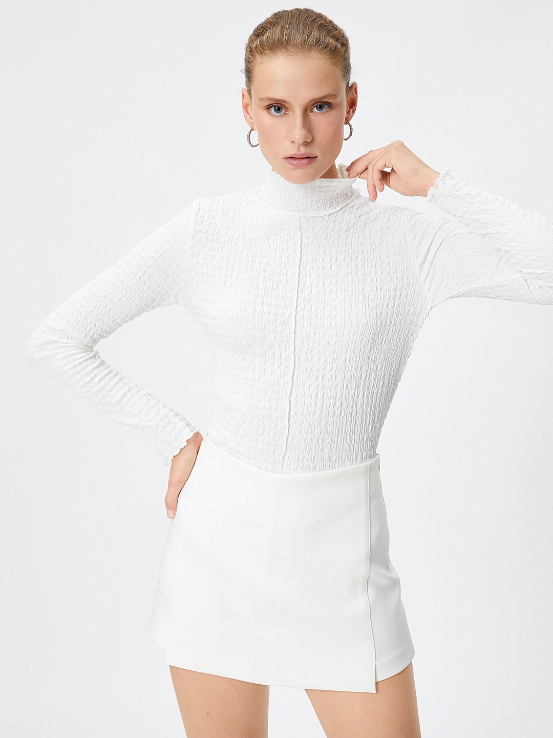 

Koton Self Design High Neck Top, White