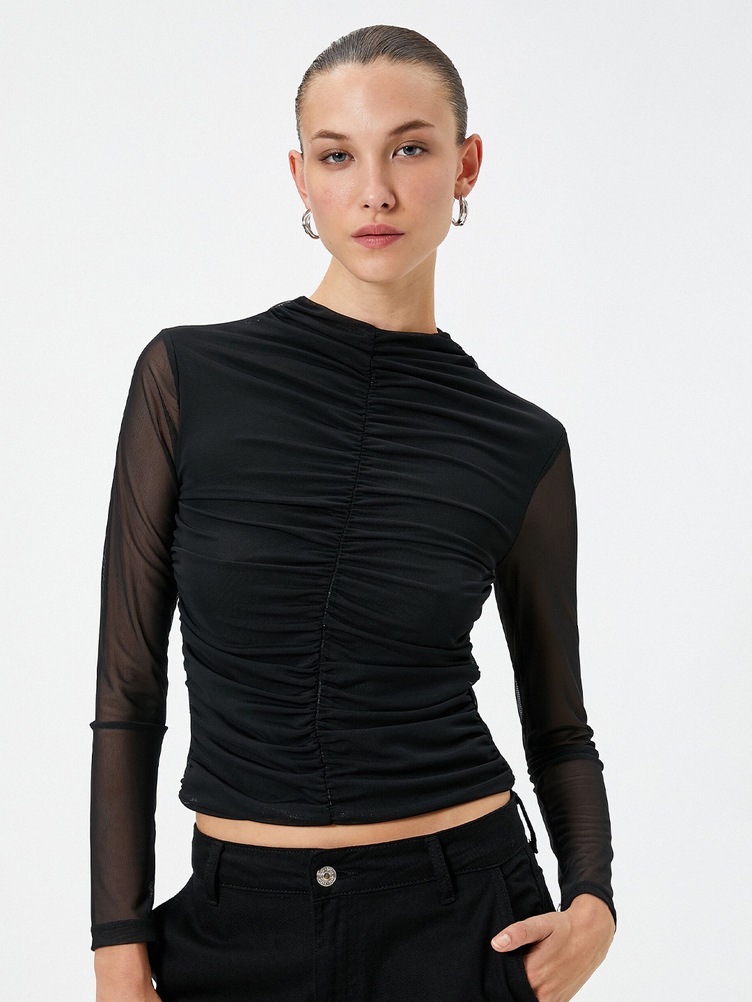 

Koton Gathered Fitted Crop Top, Black