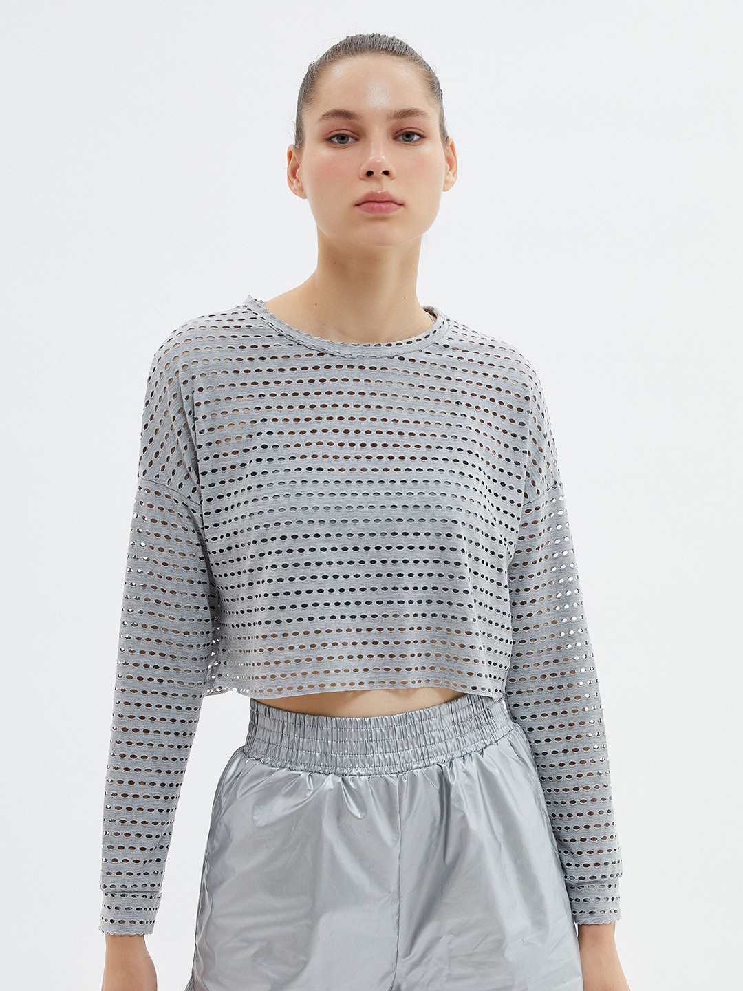

Koton Self Design Crop Top, Grey