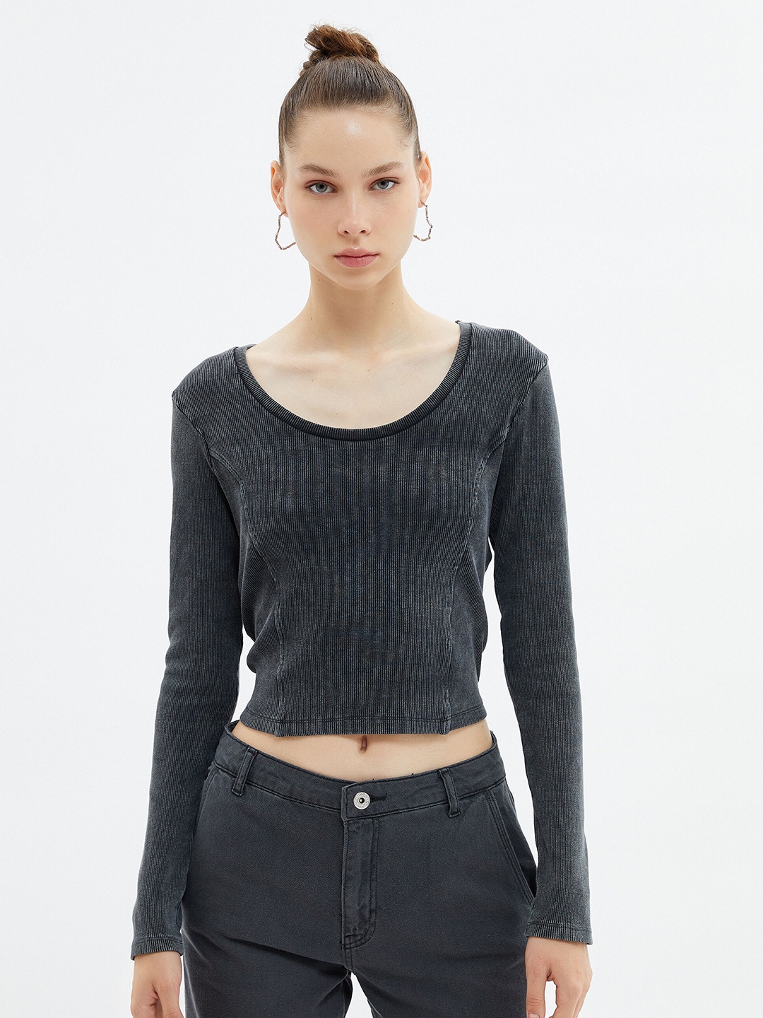 

Koton Scoop Neck Crop T-shirt, Black