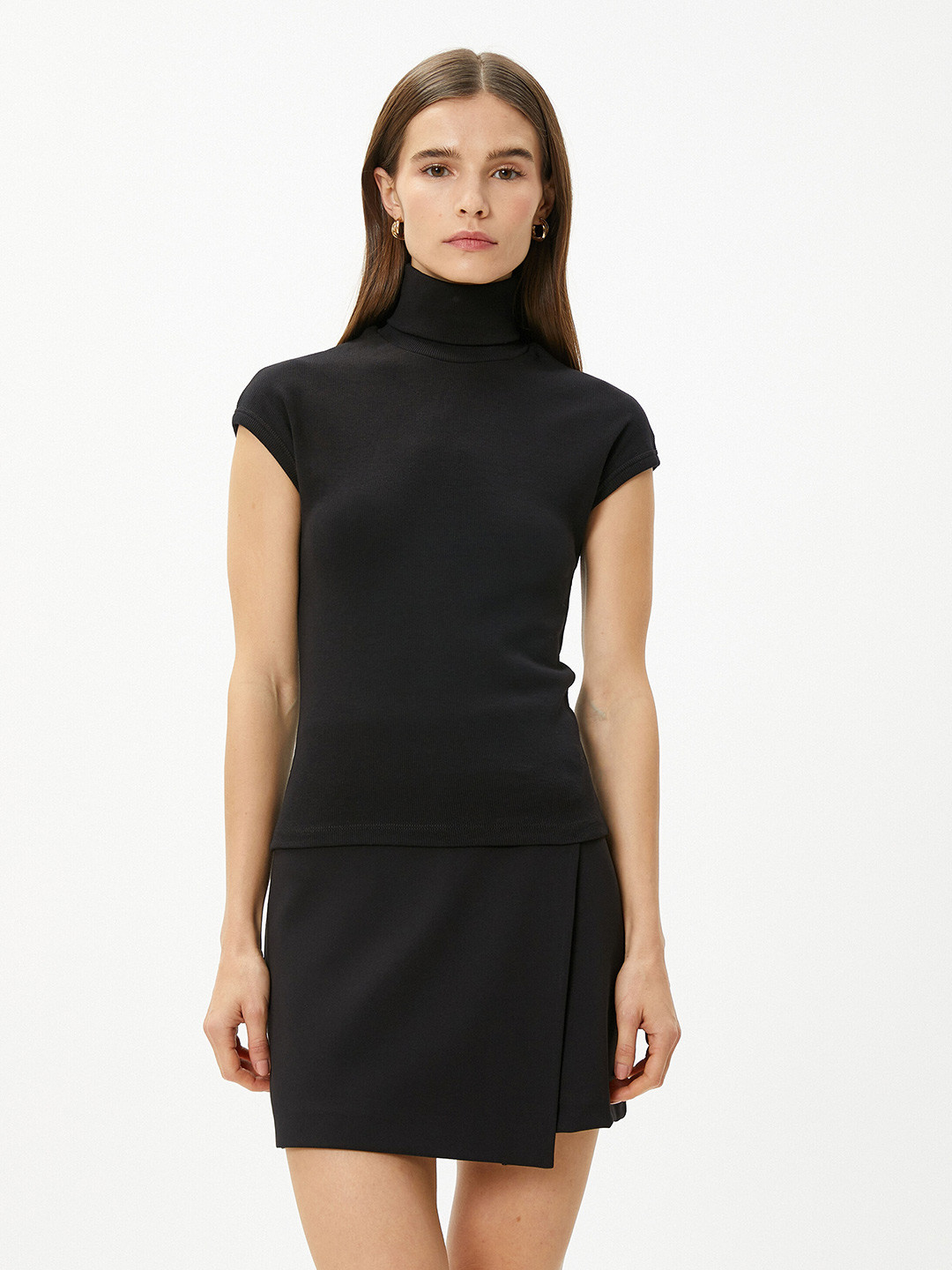 

Koton High Neck Cotton T-shirt, Black