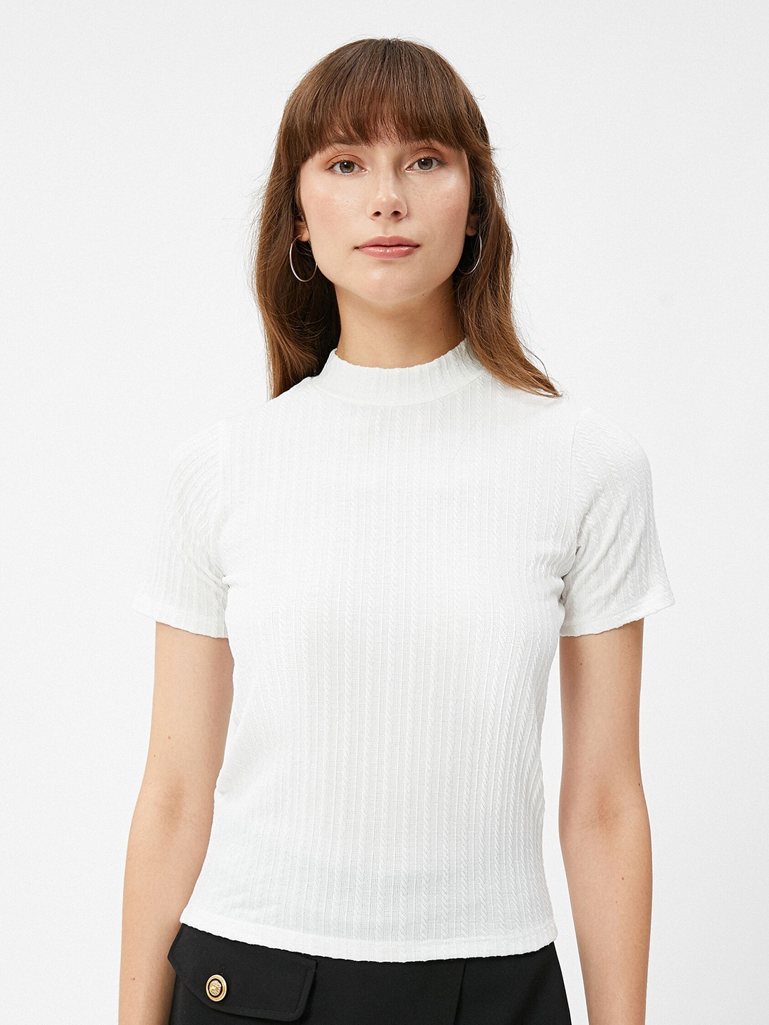 

Koton High Neck Fitted Top, White
