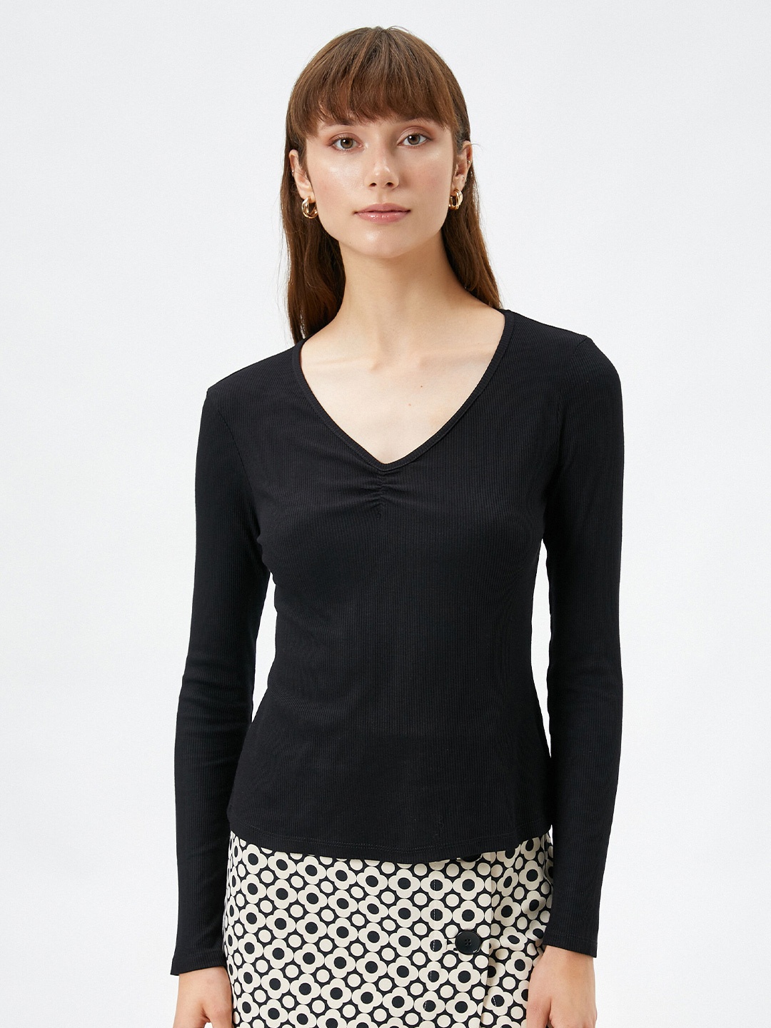 

Koton V-Neck Long Sleeves T-shirt, Black