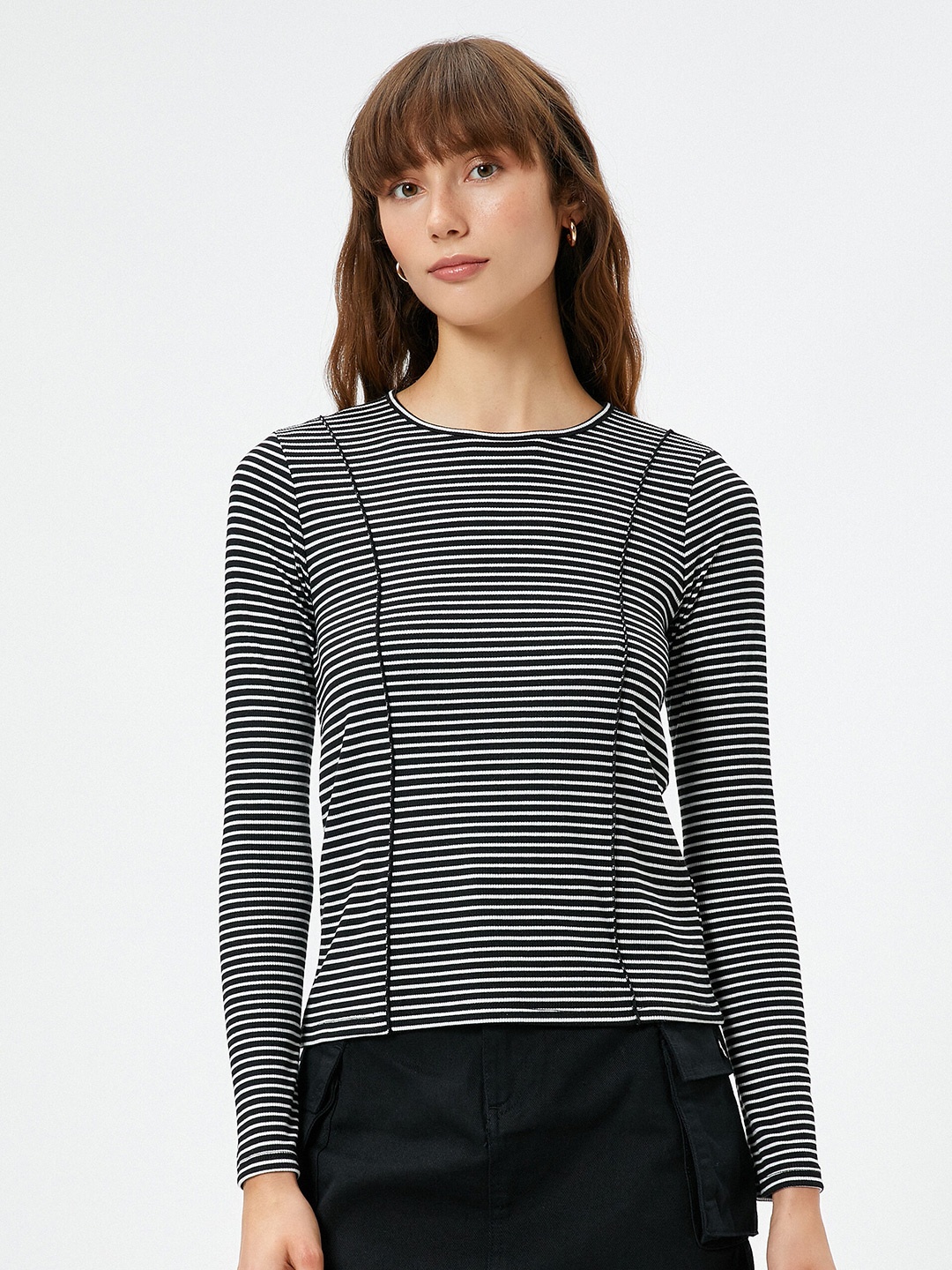 

Koton Striped Long Sleeves T-shirt, Black