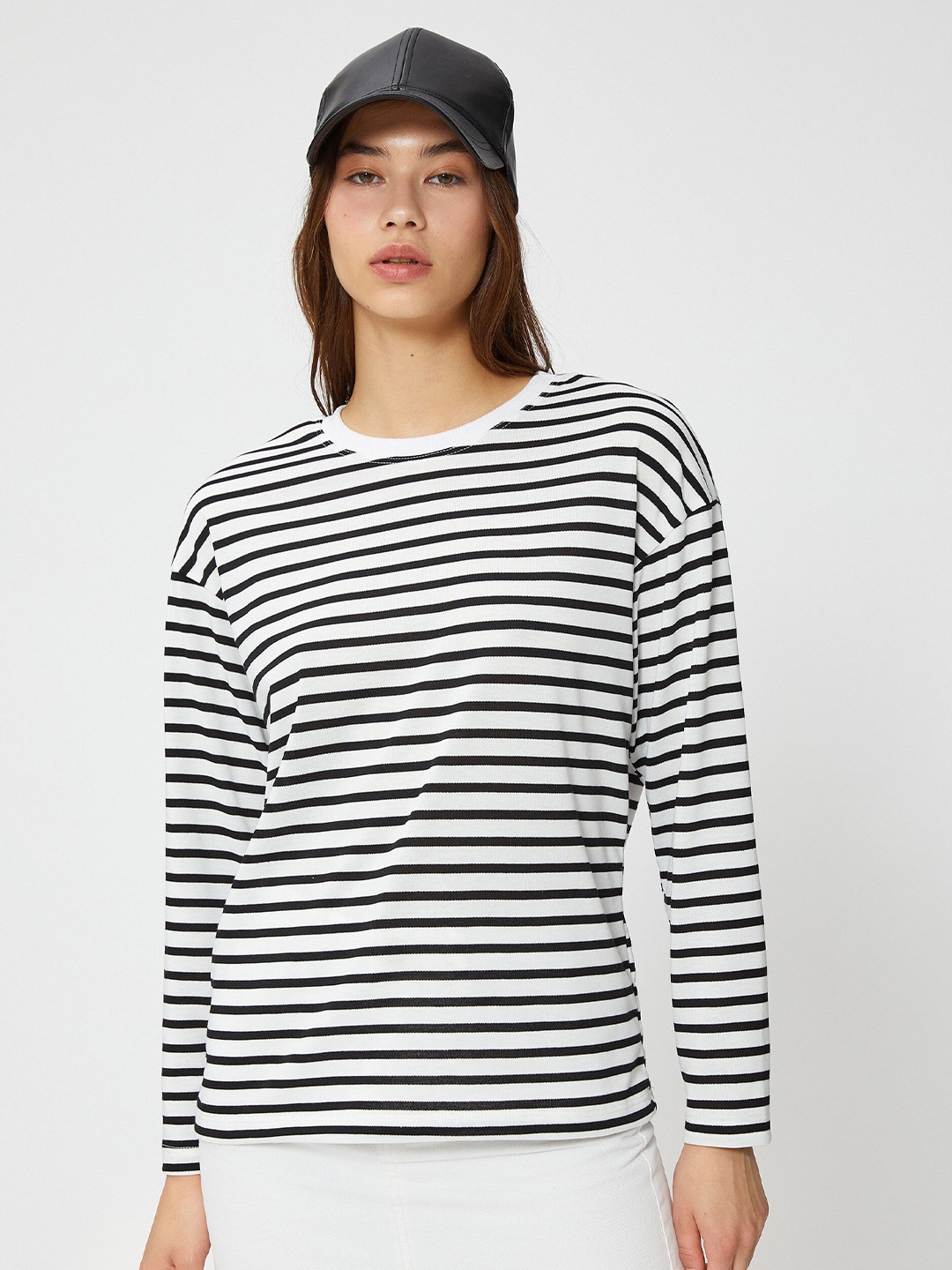 

Koton Striped Round Neck Casual T-Shirt, White