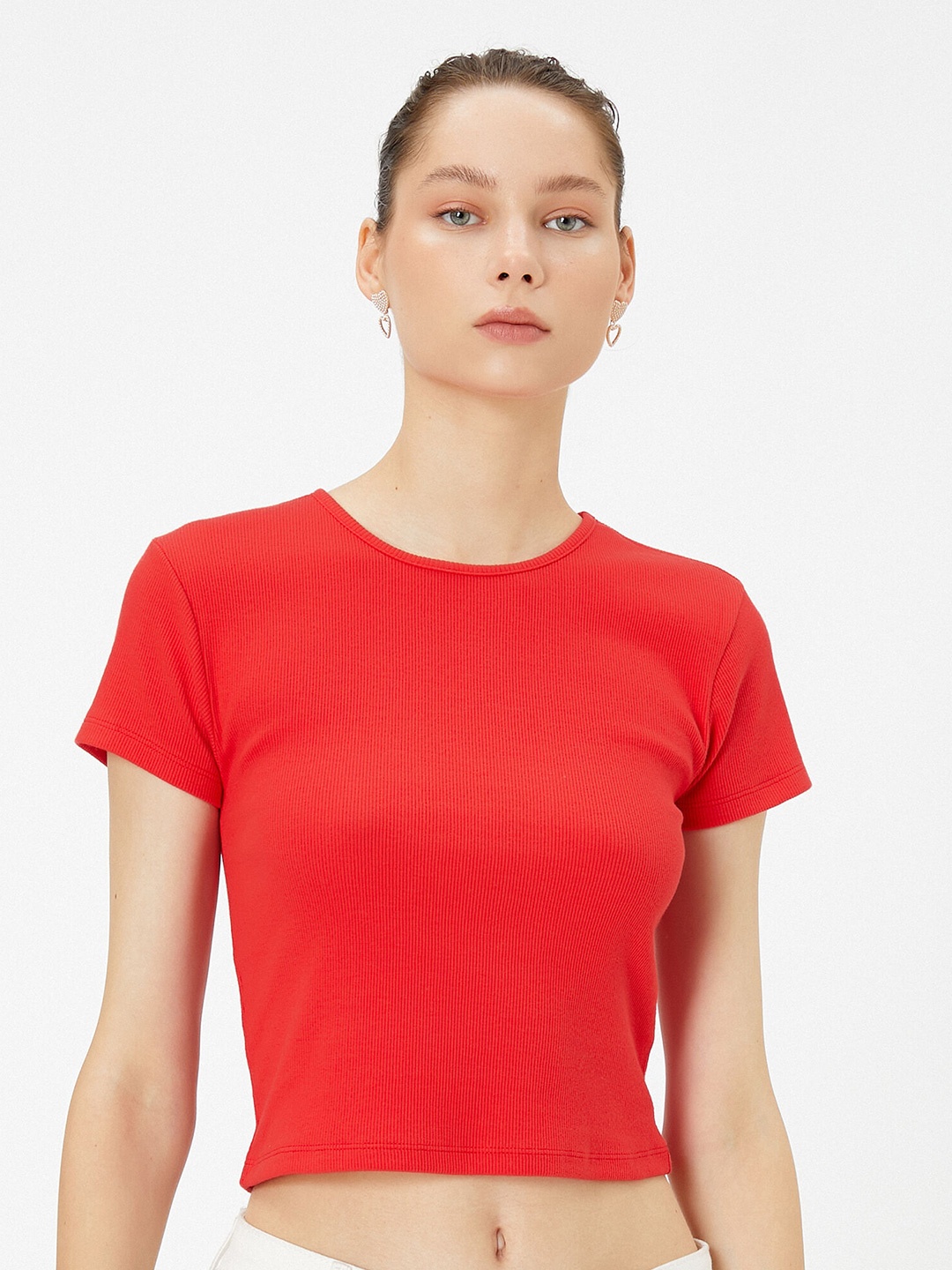 

Koton Round Neck Crop T-Shirt, Red