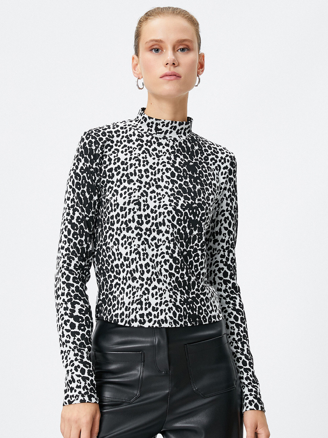 

Koton Animal Skin Printed High Neck Top, Black